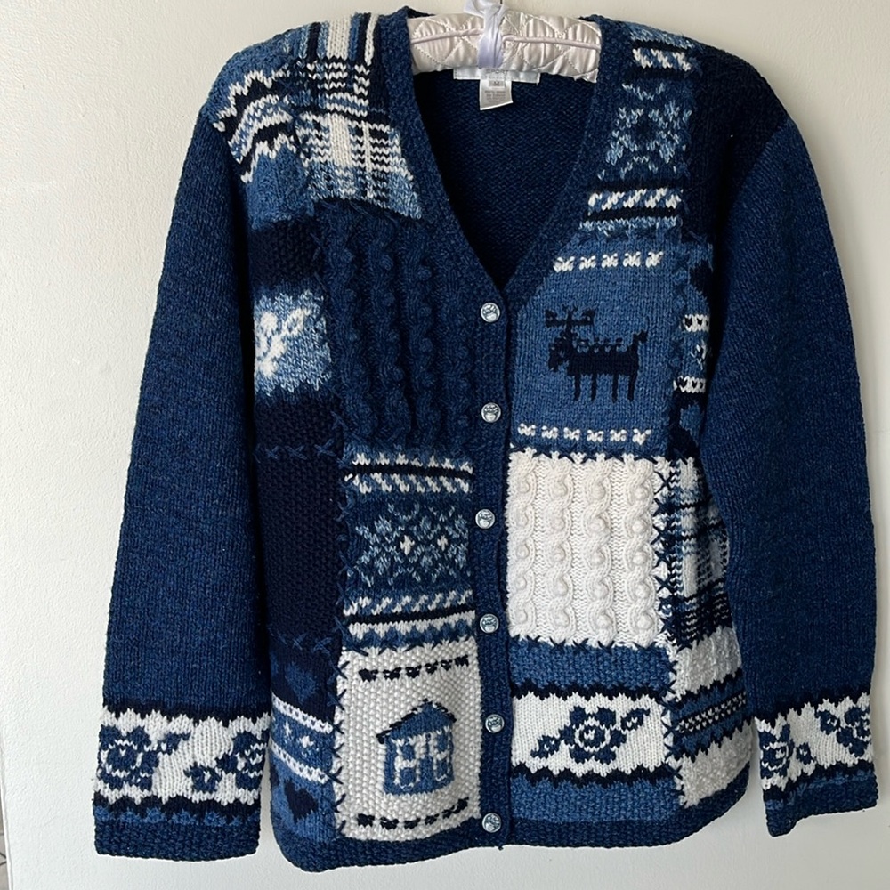 Jones New York Sport 100% WOOL Exclusive Hand Knit Cardigan